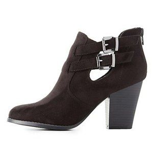 Black Suede Cut Out Ankle Boot Buckle Ankle Boot 6